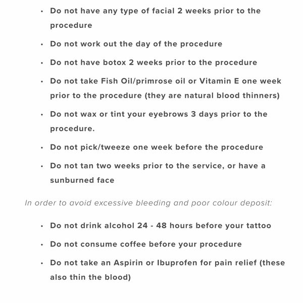 Pre Face Wax Checklist