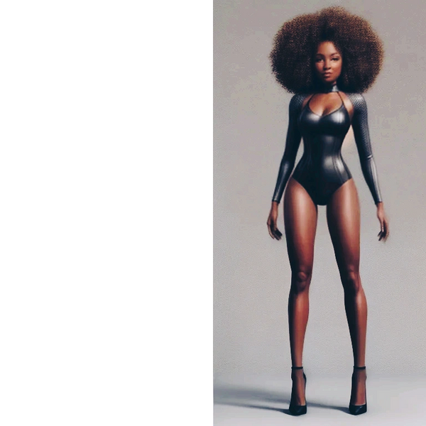 African America woman with afro wearing high heels and sexy outfit.