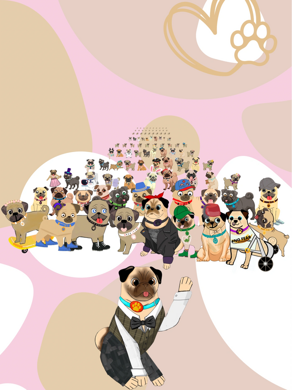 100 pug members of the pug parade