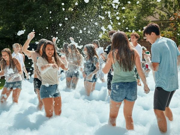 Teens having fun at a high school graduation party hosted by Columbus Foam Parties in Plain City, OH
