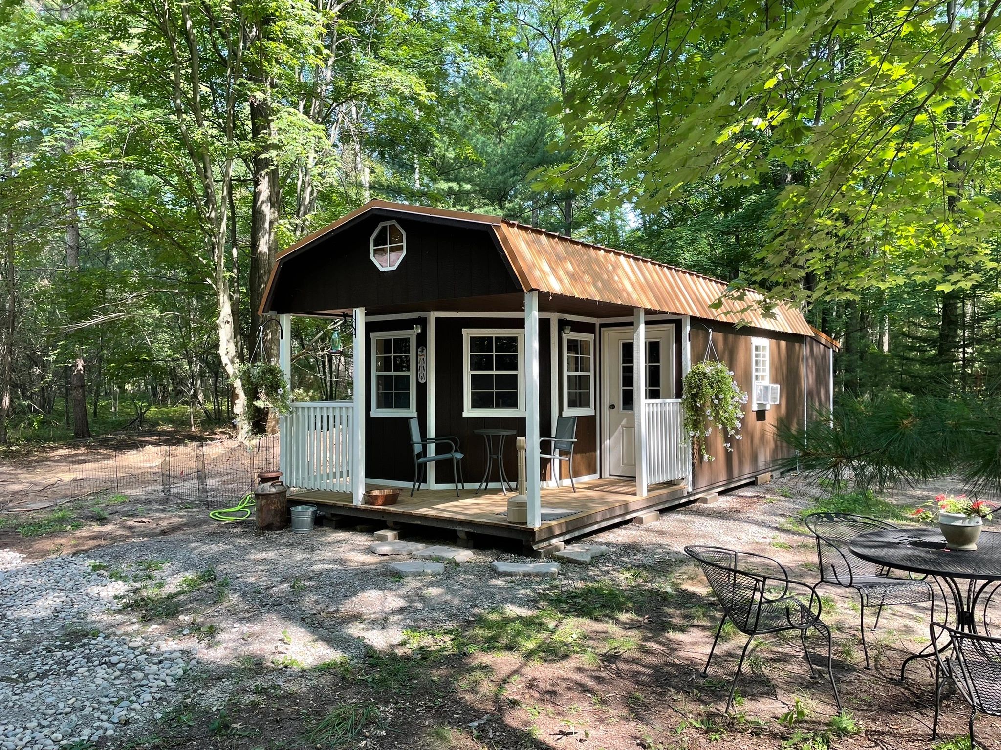 This is our newest edition. The “Winchester” a tiny cabin with full amenities that sleeps 3.