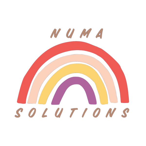 Colorful rainbow logo with "Numa Solutions" text in brown.