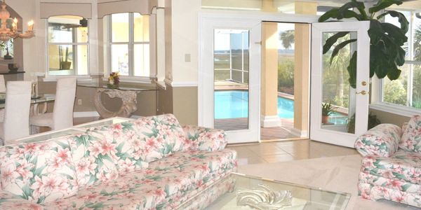 Family room with door to pool patio