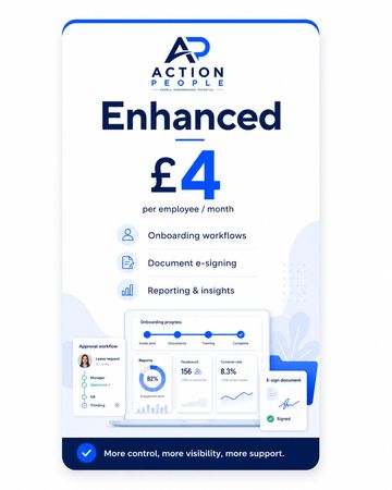 Pricing plan for Enhanced service at £4 per employee per month with onboarding and reporting features.