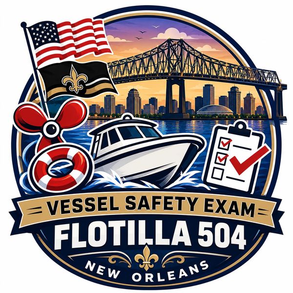 Logo for Flotilla 504's vessel safety exam in New Orleans.