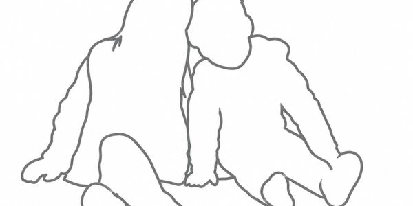 Outline of two people sitting closely together, one resting head on the other's shoulder.