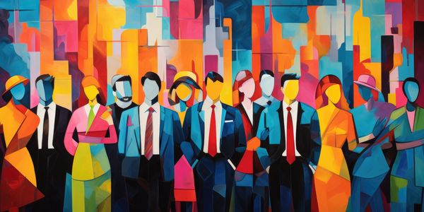 Who are we? group of professional people. abstract high-contrast colors. company personnel. founder