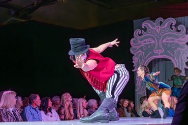 Landan as the Barker in the Carbondale Arts “Step Right Up” 2026 Fashion Show 
Photo by Jay Beltran