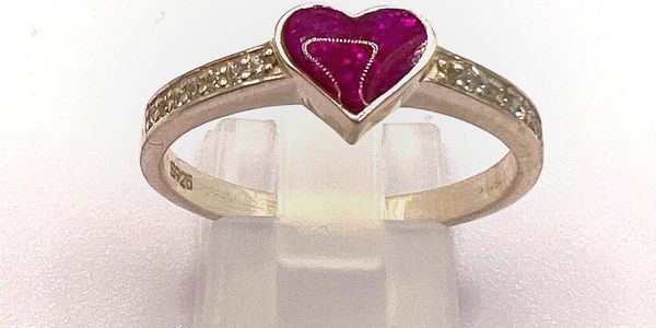 sterling silver Cz heart  keepsake memorial ring 