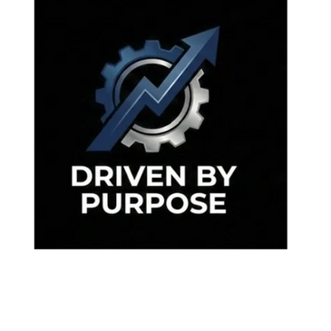 A gear and upward arrow logo with text 'Driven by Purpose' on black background.