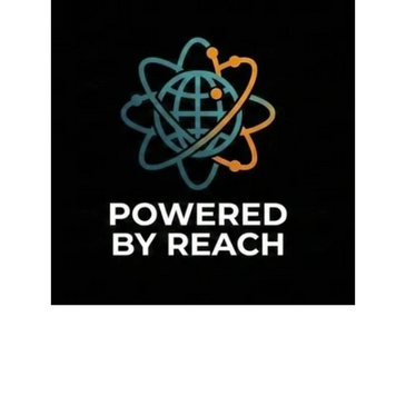 Logo with a globe and atomic orbitals, captioned 'Powered by Reach'.