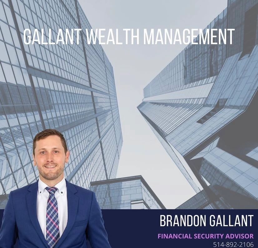Brandon Gallant, Financial Security Advisor at Gallant Wealth Management, with city skyscrapers background.