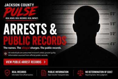 Advertisement for Jackson County Pulse's public arrest records and real news.