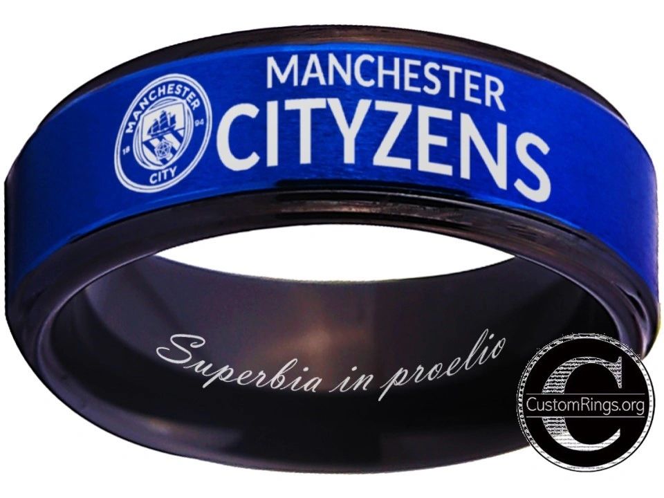 Manchester City Ring Man City Logo Ring Black & Red Tungsten #mancity  #cityzens