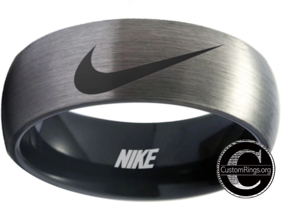 Nike Ring Matte Silver and Black Band #nike #nikeair #justdoit