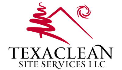 Logo for Texaclean Site Services LLC with a stylized red tree and roof.