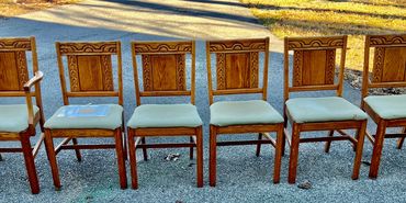 Antique set of 6 carved wood chairs.