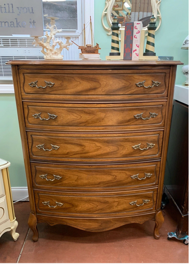 French Provincial vintage highboy chest of drawers. Sturdy.  Signs of use and wear consistent with a