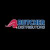 Logo of Butcher Distributors with pink and white text.
