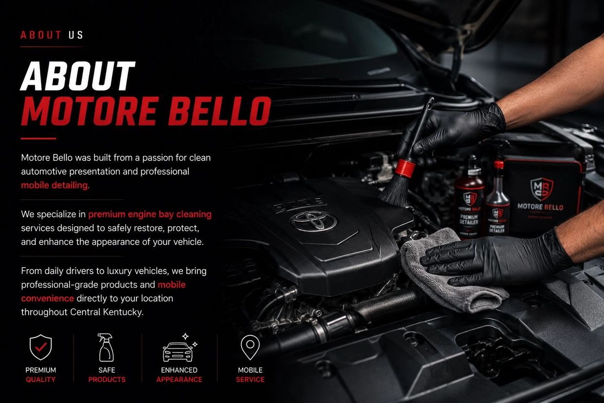 Professional engine bay cleaning by Motore Bello with premium products and mobile service.