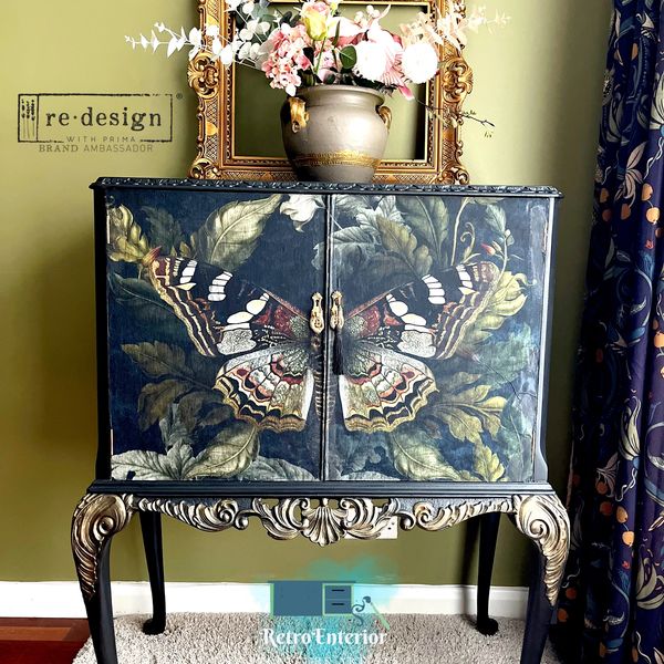 Whimsical Butterfly black and gold drinks cabinet