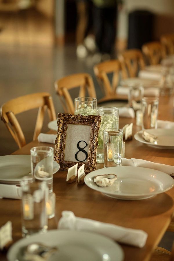 Tablescape set up at wedding reception at White Raven, in Alberton, Montana.

