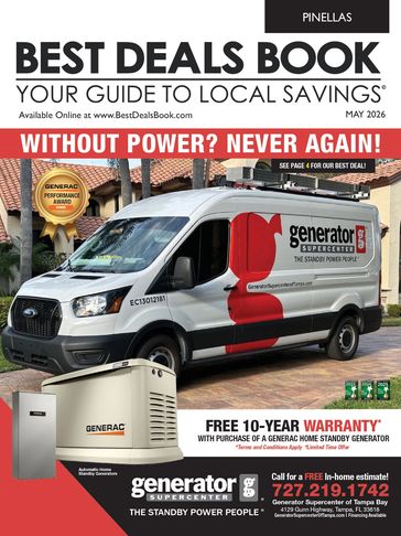 Cover of Best Deals Book featuring Generac power generators and warranty offer.
