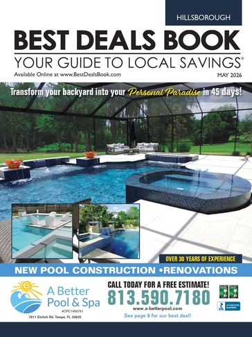 Cover of Hillsborough Best Deals Book featuring pool construction and renovation services.
