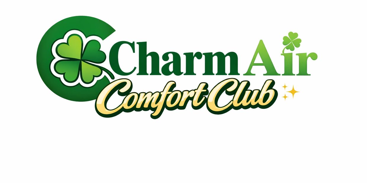 CharmAir Comfort Club logo with a green clover design.