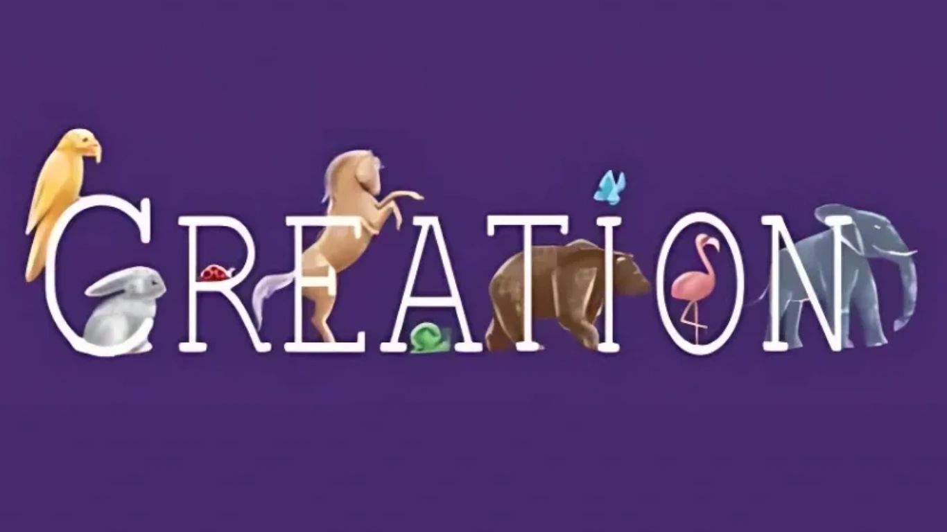 A blue background with creation Book title