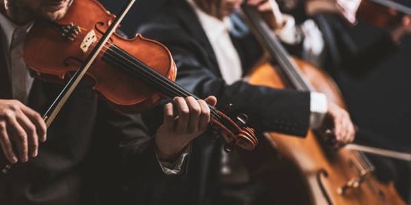 Violin player playing violin with celloist in the background