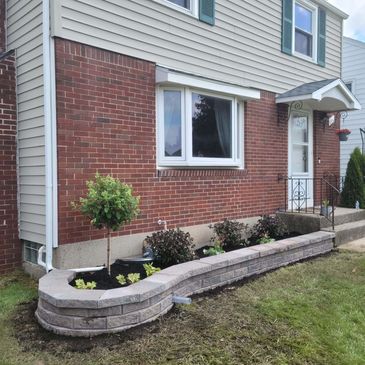 retaining wall with new plants