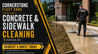 Concrete and sidewalk cleaning service ad for Durhan, NC.