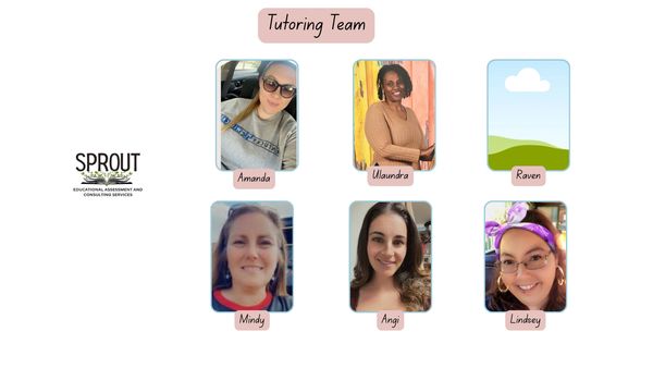 Tutoring team photo collage with six members and Sprout logo.