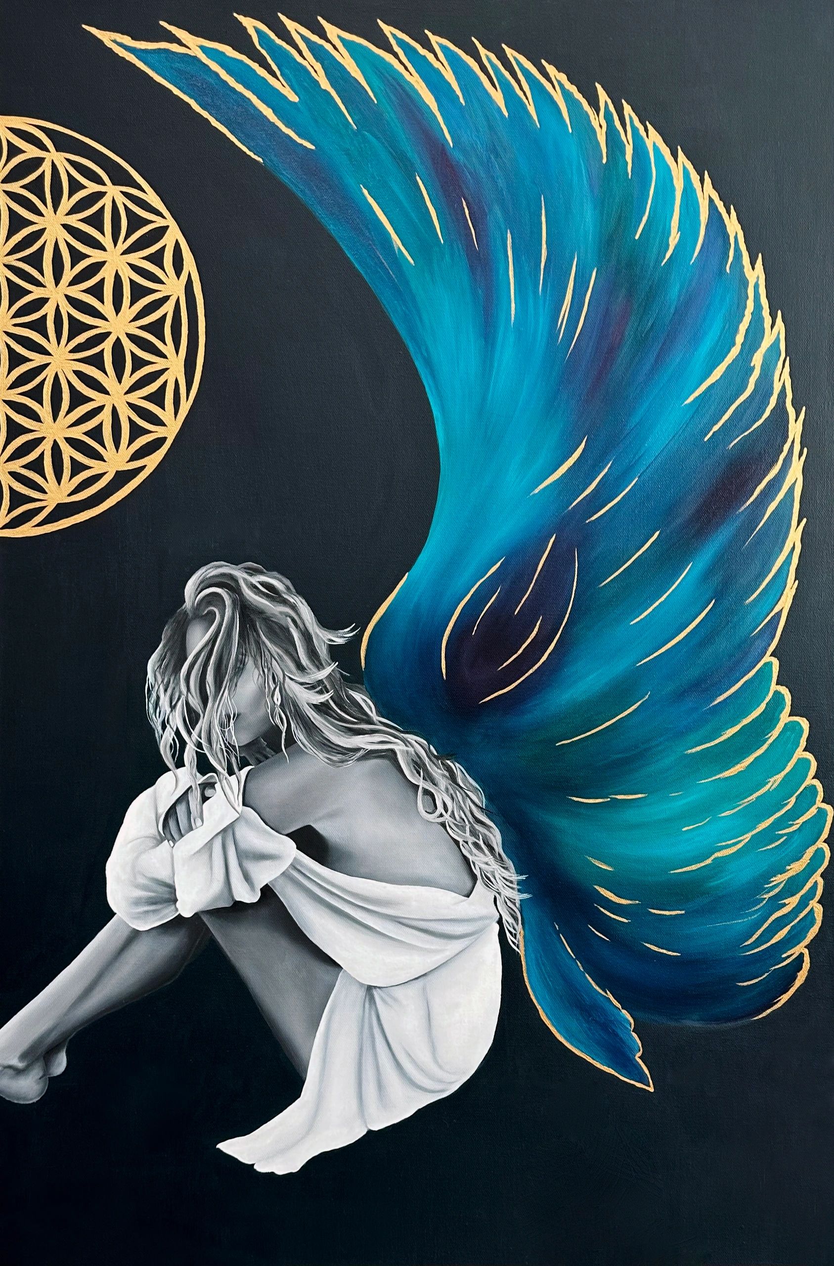 Angel wings, flower of life, art deco
