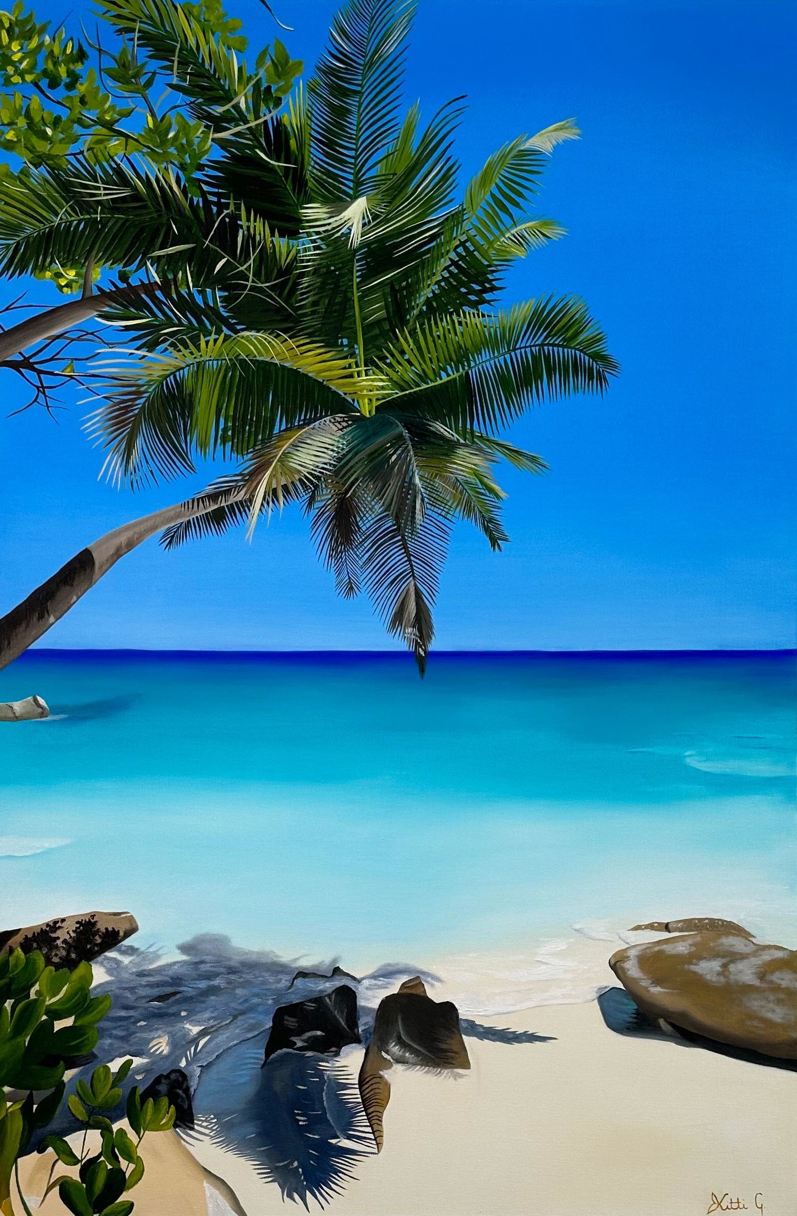 Beach, palm tree, sand, turquoise ocean