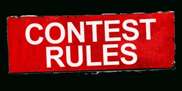 Red sign with white text saying "CONTEST RULES."