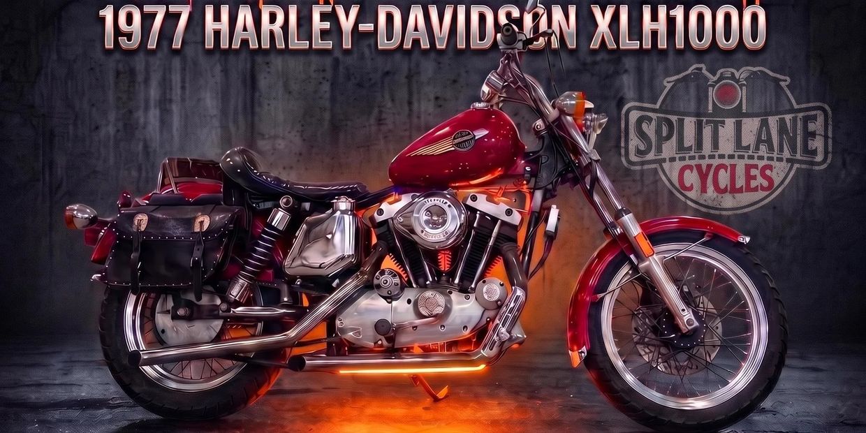 Red 1977 Harley-Davidson XLH1000 motorcycle.