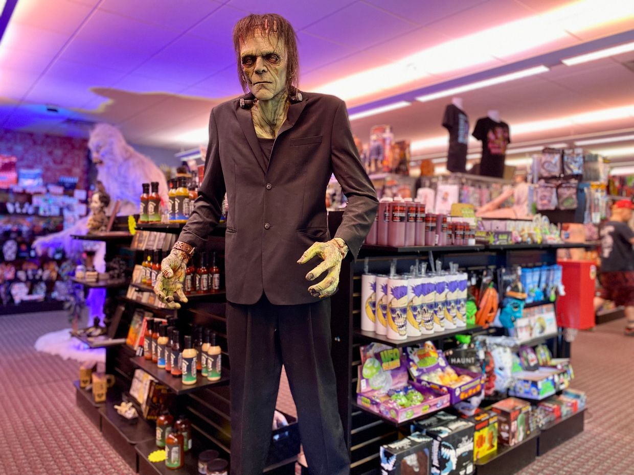 Frankenstein is our greeter at Terror Trader, your favorite neighborhood horror shop.
