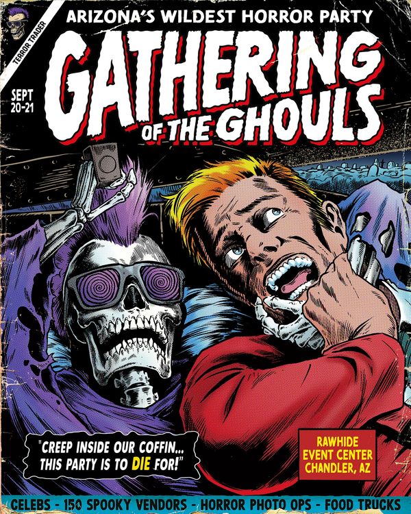 Comic-style poster for Arizona's horror party, Gathering of the Ghouls.