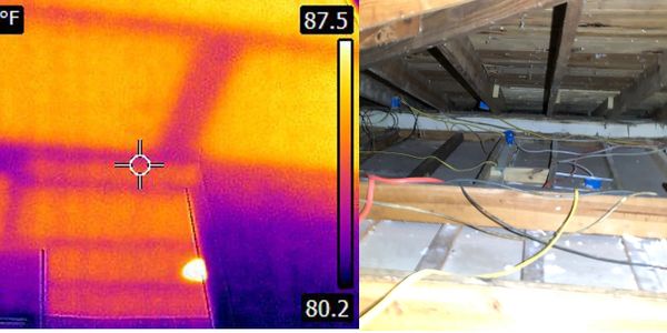 Thermal camera image during home inspection showing missing insulation
