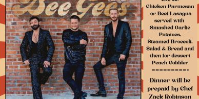 Event poster for a Bee Gees tribute dinner and show on September 28th.