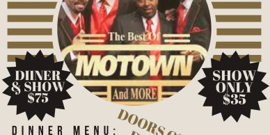 Flyer for a Motown dinner and show event on March 16th at Legacy on Main Street.