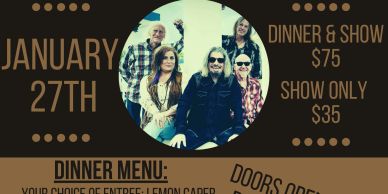 Poster for Creedence Clearwater Revival tribute dinner and show on January 27th.