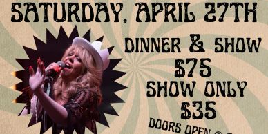 Poster for a Stevie Nicks tribute event with dinner and show details.