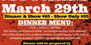 Poster for The Outlaw Eagles show and dinner on March 29th at Legacy on Main Street.
