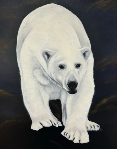 Polar bear, Svalbard, wildlife painting, oil on wood, commissions 
