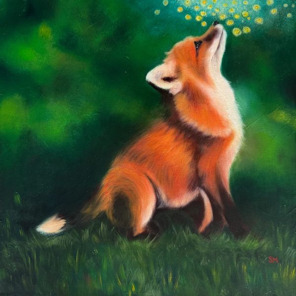 Susiemooart, fox cub, fox, Forest Magic, oil on canvas