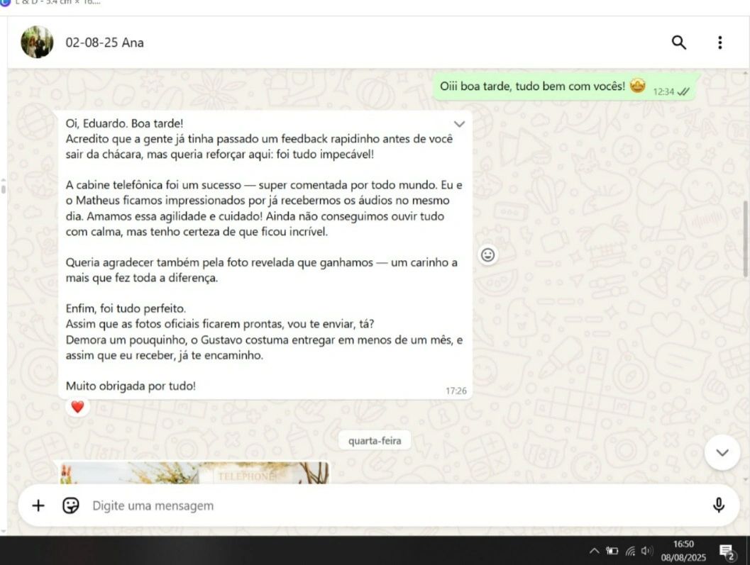 Depoimento real de cliente via WhatsApp