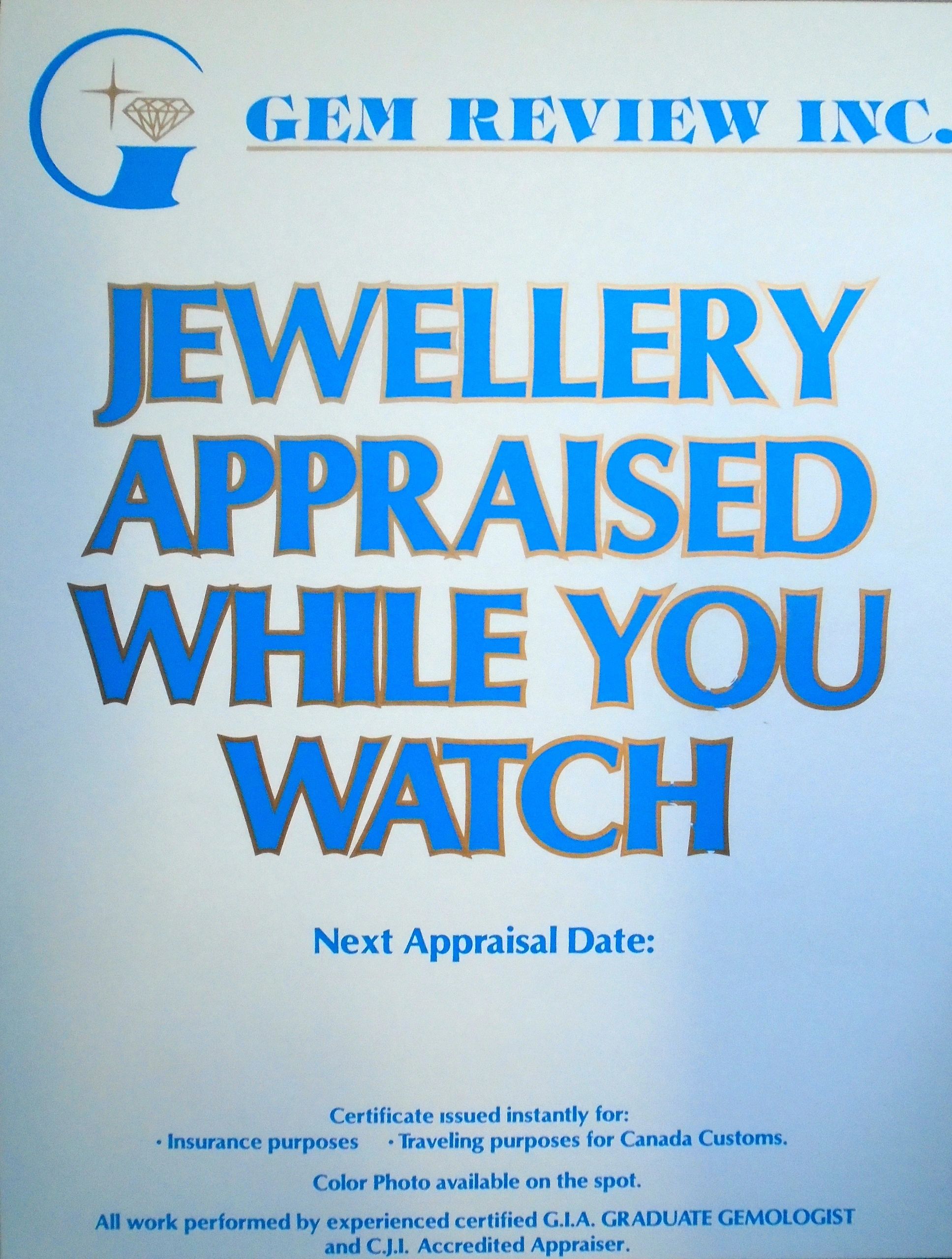 Jewellery Appraisal Gem Review Inc.